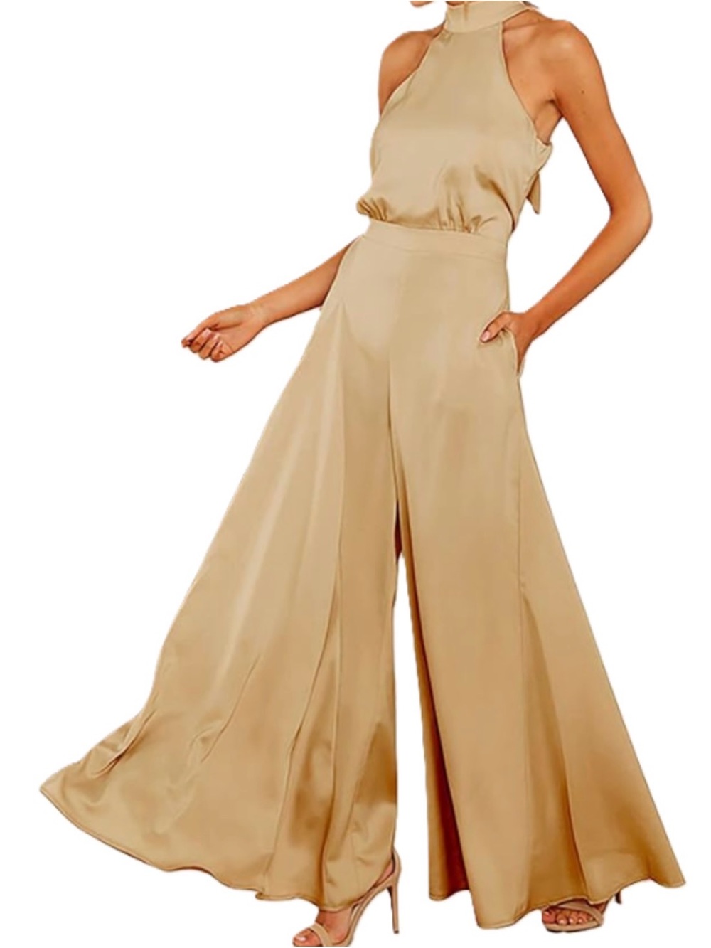 NWT Sleeveless Halter Jumpsuit in Nude